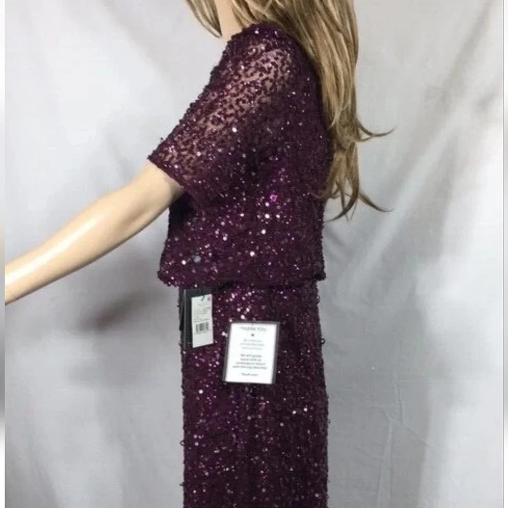 Adrianna Papell Beaded Long Blouson Dress Cassis 8 NWT - Picture 15 of 16